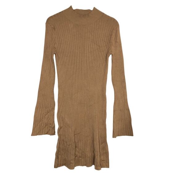 Halogen Sweater Dress Rib Mock Neck Long Sleeve Mini Camel Tan NWT Medium - Picture 4 of 8